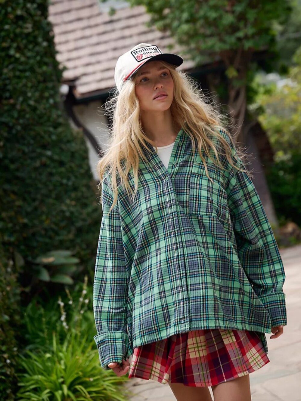 We The Free Hallie Green Plaid Shirt / Shacket